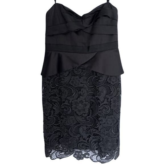 BCBGMaxazria Dress Womens Size 12 Black Lace Pencil Strapless Cocktail NWT - Picture 1 of 8